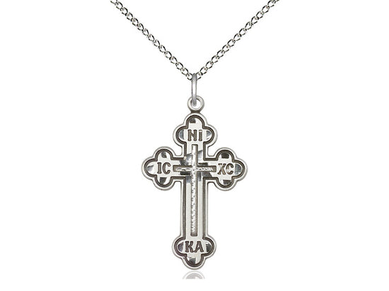 Sterling Silver Russian Cross Pendant on a 18 inch Sterling Silver Light Curb Chain - Unique Catholic Gifts