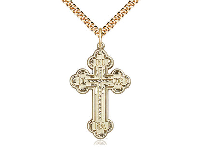 14kt Gold Filled Cross Pendant on a 24 inch Gold Plate Heavy Curb Chain - Unique Catholic Gifts