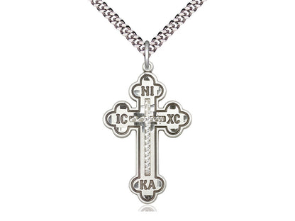 Sterling Silver Cross Pendant on a 24 inch Light Rhodium Heavy Curb Chain - Unique Catholic Gifts