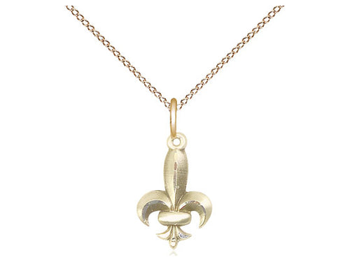 14kt Gold Filled Fleur de Lis Pendant on a 18 inch Gold Filled Light Curb Chain - Unique Catholic Gifts