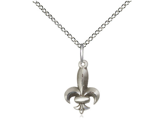 Sterling Silver Fleur de Lis Pendant on a 18 inch Sterling Silver Light Curb Chain - Unique Catholic Gifts