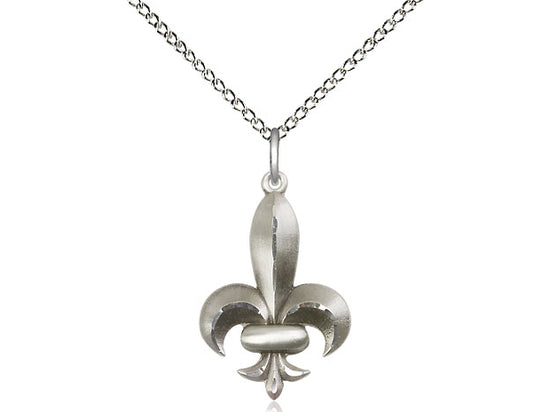 Sterling Silver Fleur de Lis Pendant on a 18 inch Sterling Silver Light Curb Chain - Unique Catholic Gifts