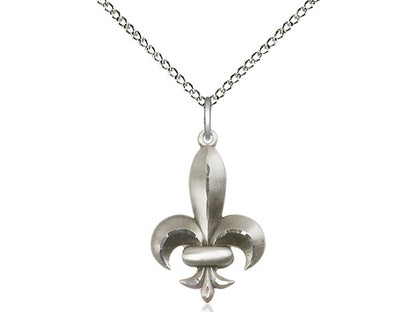 Sterling Silver Fleur de Lis Pendant on a 18 inch Sterling Silver Light Curb Chain - Unique Catholic Gifts