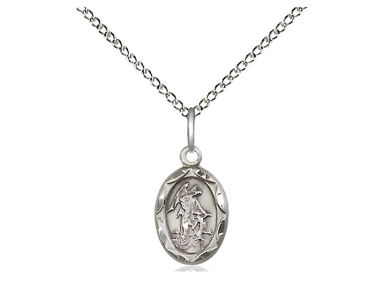 Sterling Silver Guardian Angel Pendant on a 18 inch Sterling Silver Light Curb Chain - Unique Catholic Gifts