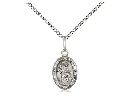 Sterling Silver Guardian Angel Pendant on a 18 inch Sterling Silver Light Curb Chain - Unique Catholic Gifts