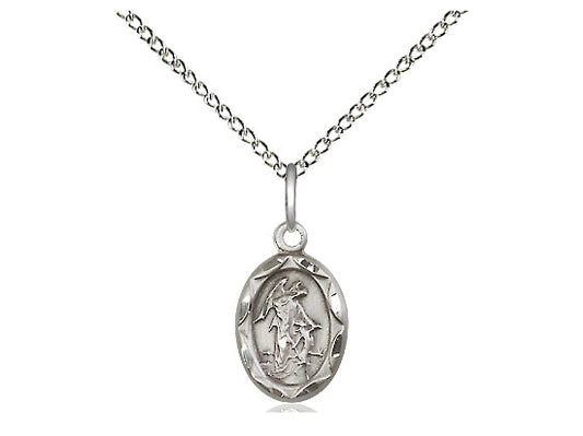 Sterling Silver Guardian Angel Pendant on a 18 inch Sterling Silver Light Curb Chain - Unique Catholic Gifts