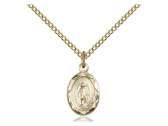 14kt Gold Filled Miraculous Pendant on a 18 inch Gold Filled Light Curb Chain - Unique Catholic Gifts