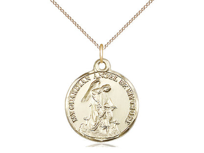 14kt Gold Filled Guardian Angel Pendant on a 18 inch Gold Filled Light Curb Chain - Unique Catholic Gifts