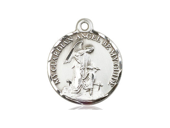 Sterling Silver Guardian Angel Pendant on a 24 inch Light Rhodium Heavy Curb Chain - Unique Catholic Gifts