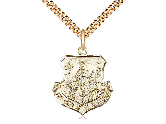 14kt Gold Filled Lord Is My Shepherd Pendant on a 24 inch Gold Plate Heavy Curb Chain - Unique Catholic Gifts