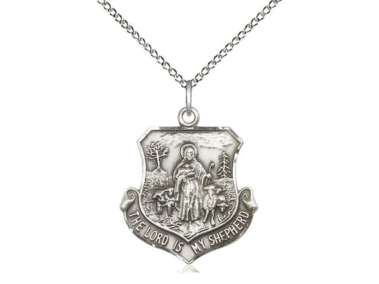 Sterling Silver Lord Is My Shepherd Pendant on a 18 inch Sterling Silver Light Curb Chain - Unique Catholic Gifts