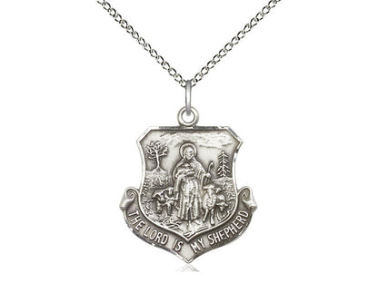 Sterling Silver Lord Is My Shepherd Pendant on a 18 inch Sterling Silver Light Curb Chain - Unique Catholic Gifts