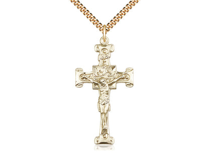 14kt Gold Filled Crucifix Pendant on a 24 inch Gold Plate Heavy Curb Chain - Unique Catholic Gifts