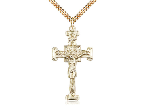 14kt Gold Filled Crucifix Pendant on a 24 inch Gold Plate Heavy Curb Chain - Unique Catholic Gifts