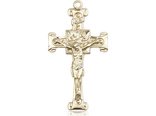 14kt Gold Filled Crucifix Pendant on a 24 inch Gold Plate Heavy Curb Chain - Unique Catholic Gifts