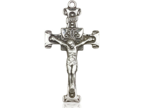 Sterling Silver Crucifix Pendant on a 24 inch Light Rhodium Heavy Curb Chain - Unique Catholic Gifts