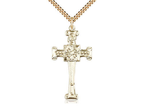 14kt Gold Filled Cross Pendant on a 24 inch Gold Plate Heavy Curb Chain - Unique Catholic Gifts