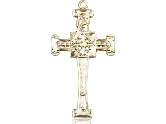 14kt Gold Filled Cross Pendant on a 24 inch Gold Plate Heavy Curb Chain - Unique Catholic Gifts