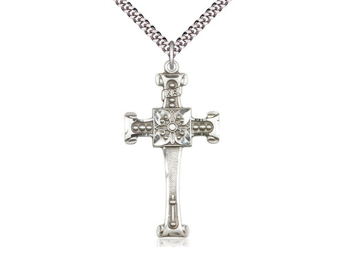 Sterling Silver Cross Pendant on a 24 inch Light Rhodium Heavy Curb Chain - Unique Catholic Gifts