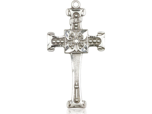 Sterling Silver Cross Pendant on a 24 inch Light Rhodium Heavy Curb Chain - Unique Catholic Gifts