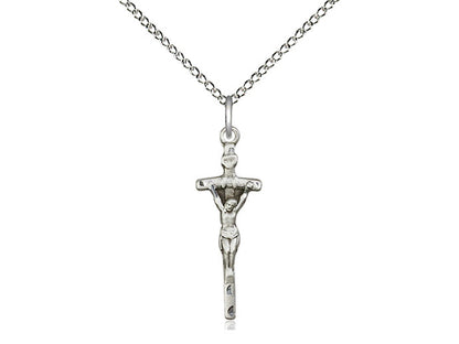 Sterling Silver Papal Crucifix Pendant on a 18 inch Sterling Silver Light Curb Chain - Unique Catholic Gifts