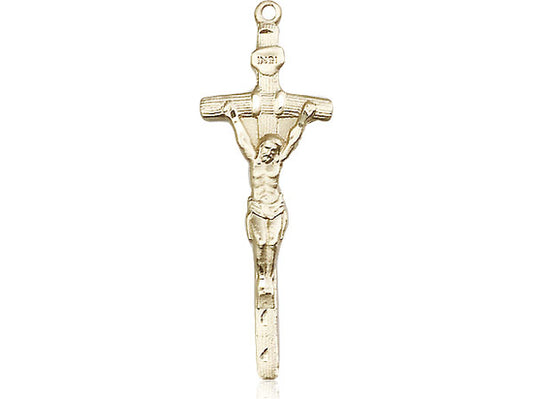 14kt Gold Filled Papal Crucifix Pendant on a 24 inch Gold Plate Heavy Curb Chain - Unique Catholic Gifts