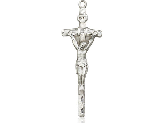 Sterling Silver Papal Crucifix Pendant on a 24 inch Light Rhodium Heavy Curb Chain - Unique Catholic Gifts
