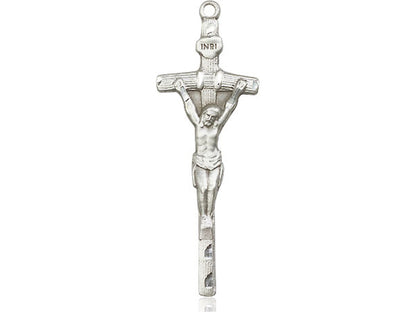 Sterling Silver Papal Crucifix Pendant on a 24 inch Light Rhodium Heavy Curb Chain - Unique Catholic Gifts