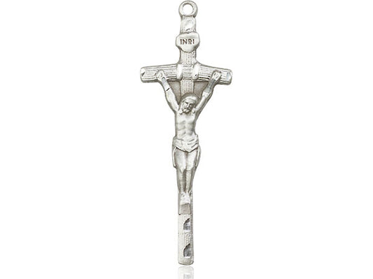Sterling Silver Papal Crucifix Pendant on a 24 inch Light Rhodium Heavy Curb Chain - Unique Catholic Gifts