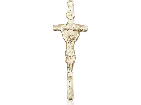 14kt Gold Filled Papal Crucifix Pendant on a 24 inch Gold Plate Heavy Curb Chain - Unique Catholic Gifts