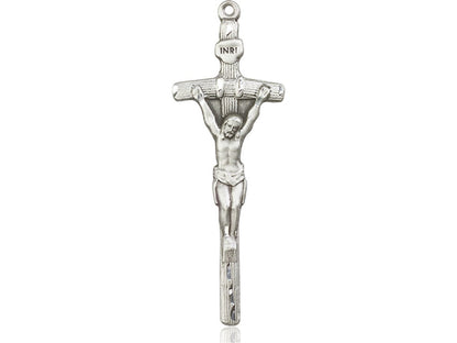 Sterling Silver Papal Crucifix Pendant on a 24 inch Light Rhodium Heavy Curb Chain - Unique Catholic Gifts