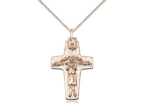 14kt Gold Filled Papal Crucifix Pendant on a 18 inch Gold Filled Light Curb Chain - Unique Catholic Gifts