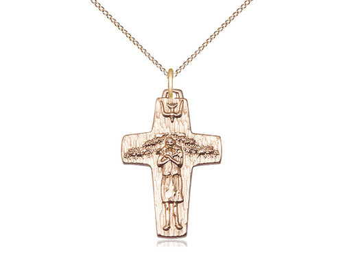14kt Gold Filled Papal Crucifix Pendant on a 18 inch Gold Filled Light Curb Chain - Unique Catholic Gifts
