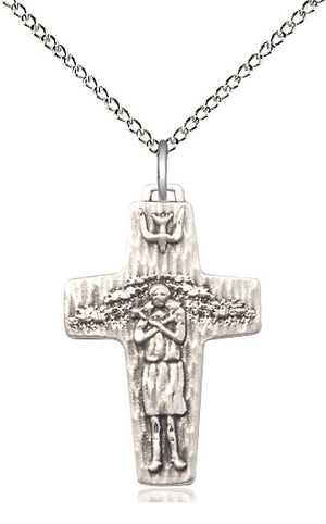 Sterling Silver Papal Crucifix Pendant on a 18 inch Sterling Silver Light Curb Chain - Unique Catholic Gifts