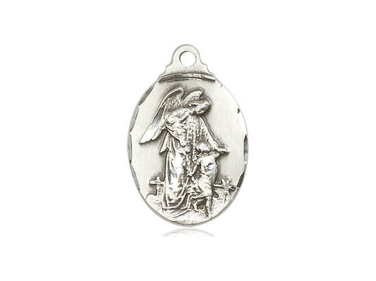 Sterling Silver Guardian Angel Pendant on a 18 inch Sterling Silver Light Curb Chain - Unique Catholic Gifts