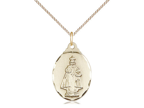 14kt Gold Filled Infant of Prague Pendant on a 18 inch Gold Filled Light Curb Chain - Unique Catholic Gifts