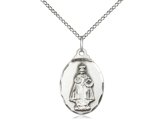Sterling Silver Infant of Prague Pendant on a 18 inch Sterling Silver Light Curb Chain - Unique Catholic Gifts