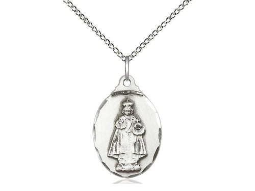 Sterling Silver Infant of Prague Pendant on a 18 inch Sterling Silver Light Curb Chain - Unique Catholic Gifts