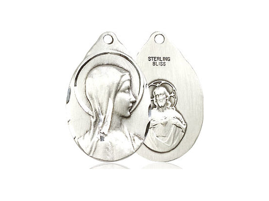 Sterling Silver Sorrowful Mother Pendant on a 18 inch Sterling Silver Light Curb Chain - Unique Catholic Gifts