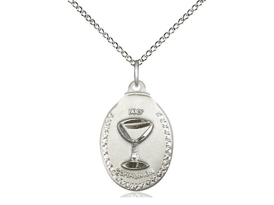 Sterling Silver Communion Pendant on a 18 inch Sterling Silver Light Curb Chain - Unique Catholic Gifts