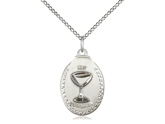 Sterling Silver Communion Pendant on a 18 inch Sterling Silver Light Curb Chain - Unique Catholic Gifts