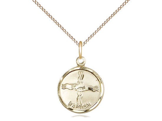 14kt Gold Filled Baptism Pendant on a 18 inch Gold Filled Light Curb Chain - Unique Catholic Gifts
