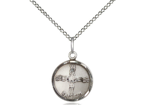 Sterling Silver Baptism Pendant on a 18 inch Sterling Silver Light Curb Chain - Unique Catholic Gifts