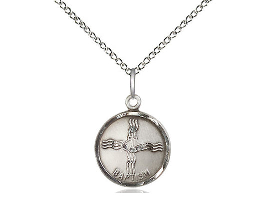 Sterling Silver Baptism Pendant on a 18 inch Sterling Silver Light Curb Chain - Unique Catholic Gifts