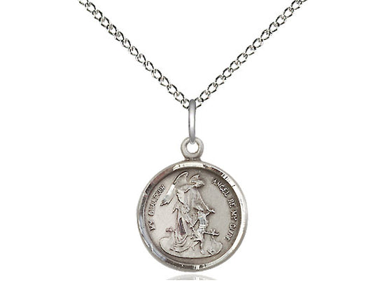 Sterling Silver Guardian Angel Pendant on a 18 inch Sterling Silver Light Curb Chain - Unique Catholic Gifts
