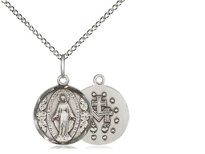 Sterling Silver Miraculous Pendant on a 18 inch Sterling Silver Light Curb Chain. - Unique Catholic Gifts
