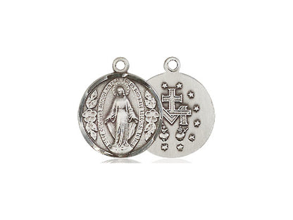 Sterling Silver Miraculous Pendant on a 18 inch Sterling Silver Light Curb Chain. - Unique Catholic Gifts