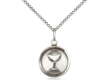 Sterling Silver Communion Pendant on a 18 inch Sterling Silver Light Curb Chain - Unique Catholic Gifts