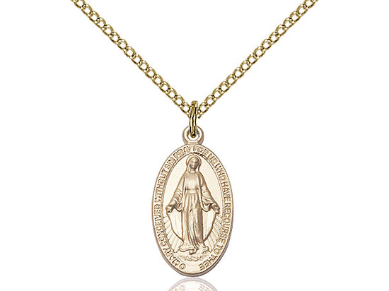 14kt Gold Filled Miraculous Pendant on a 18 inch Gold Filled Light Curb Chain - Unique Catholic Gifts