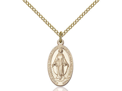 14kt Gold Filled Miraculous Pendant on a 18 inch Gold Filled Light Curb Chain - Unique Catholic Gifts